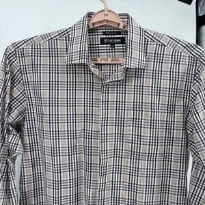 Stacy Adams Mens Regular Fit Plaid Button Down Shirt Grey Tan 17 34/35